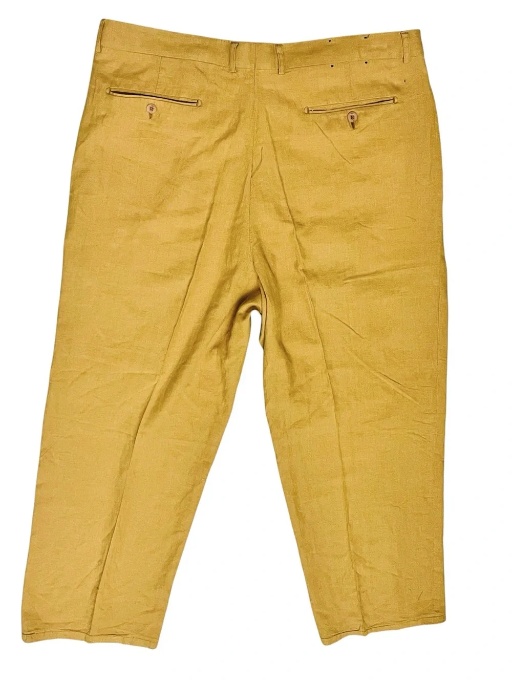 Vintage Vitali 100% Linen Men’s Pants Pleated Mustard/Yellow Pockets Sz 40x28